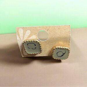 Gold and Greenish-Gray Square Earrings